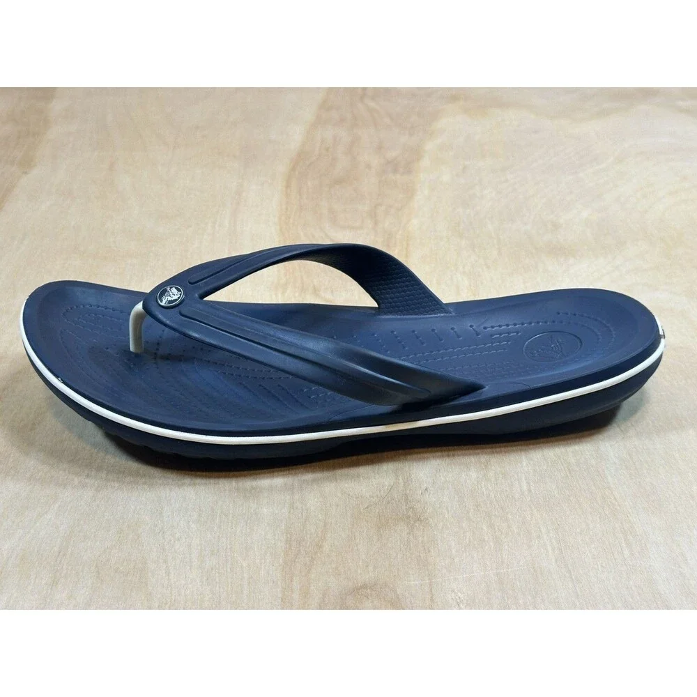 Crocs Crocband Flip Flops Sandals Mens 12 Navy Blue And White